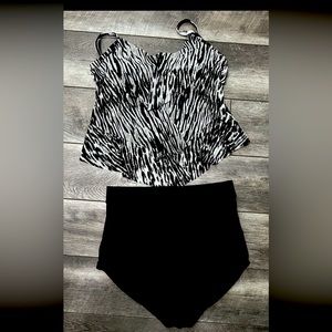 Tankini swimsuit, black and white, size 16